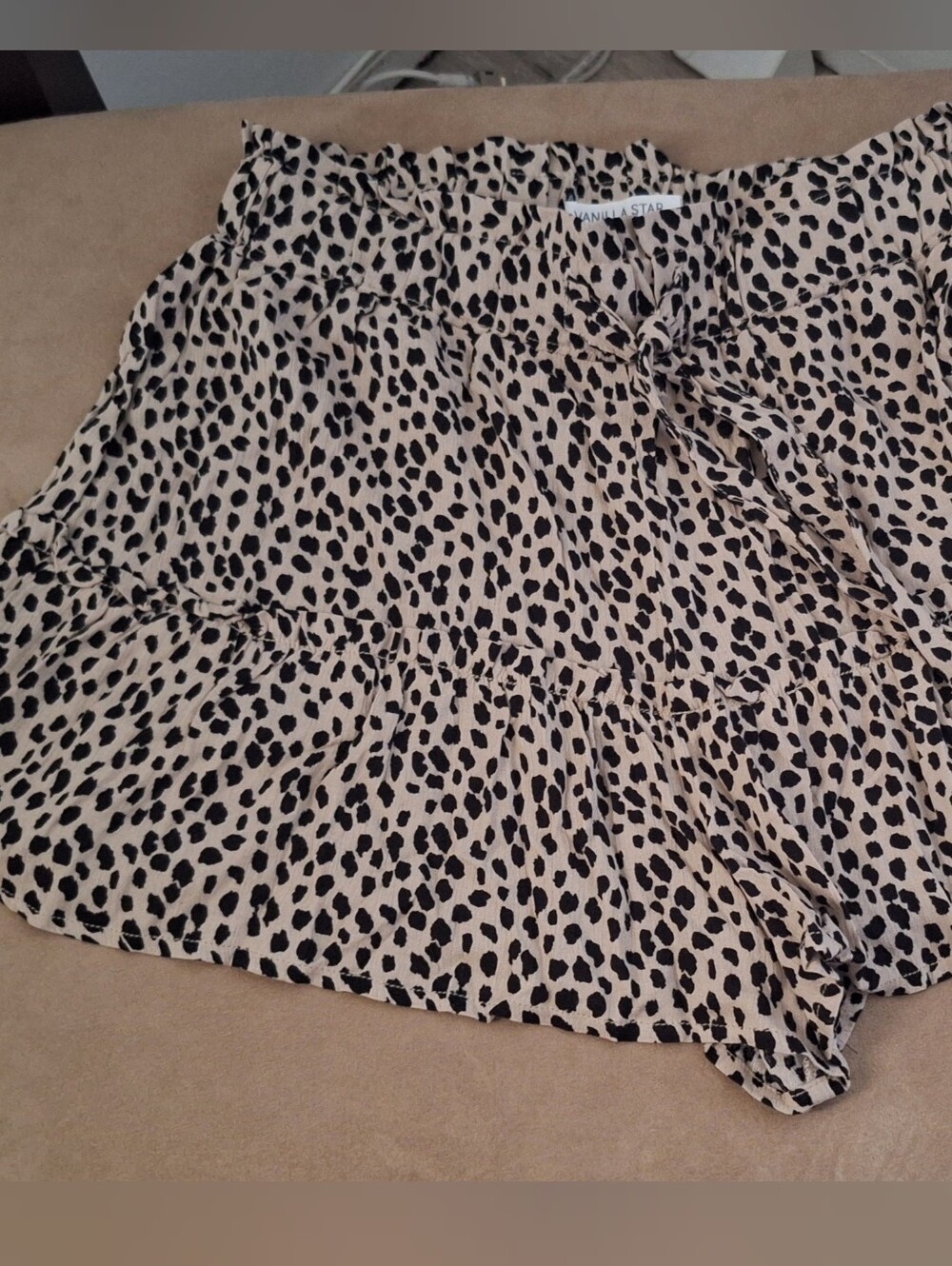 Vanilla Star Beige and Black Leopard Tiered Mini Skort
